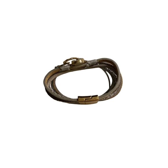 Silver Gold Wrap Bracelet Sparkle Heart Glam Layered Style - Picture 3 of 3